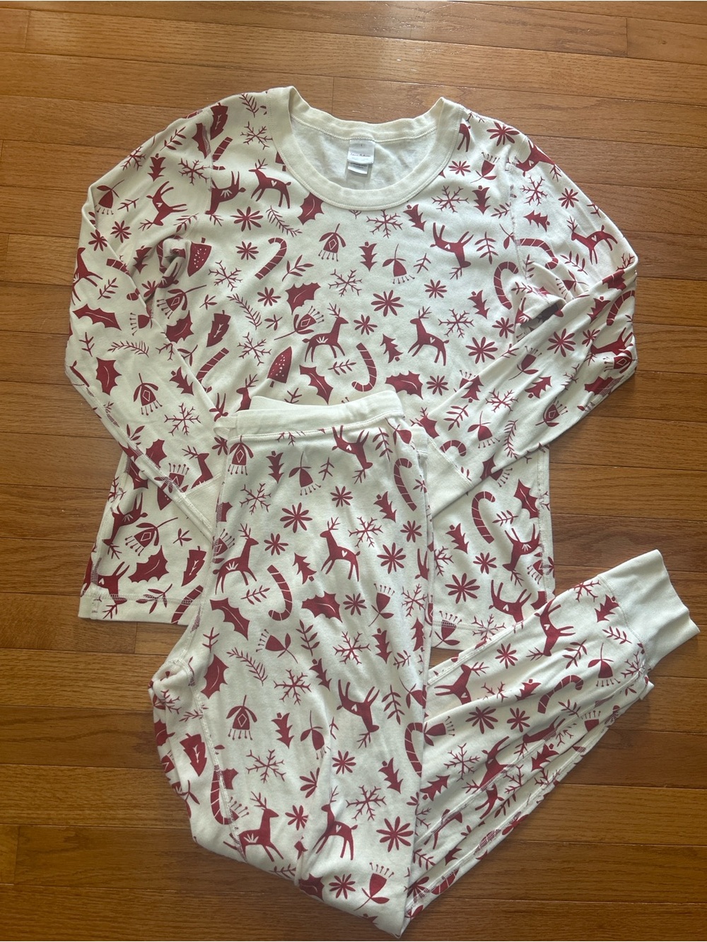 Hanna Andersson Pajama Set Womens L Ivory Red Reindeer Organic Cotton Winter